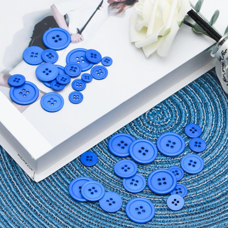 Lilaly 100 pcs Buttons for Crafts Buttons, Button DIY Buttons, Mixed Sewing Buttons, 5 Sizes of White Round Mixed Buttons Suitable for for Crafts, Coats, Shirts, Pants, Shorts and More (Blue) - Image 3